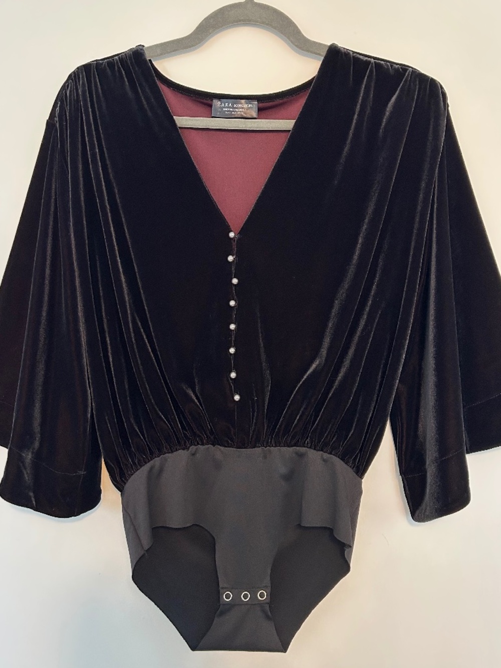 NWOT Women's ZARA Velvet Bodysuit Black Size S Button Detail